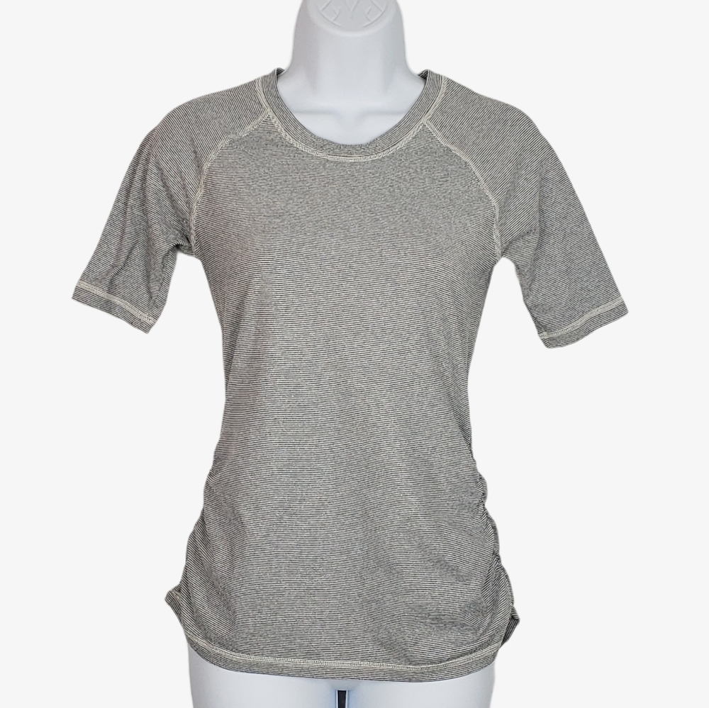 Lucy grey white stripe ruched short sleeve athletic top XS
